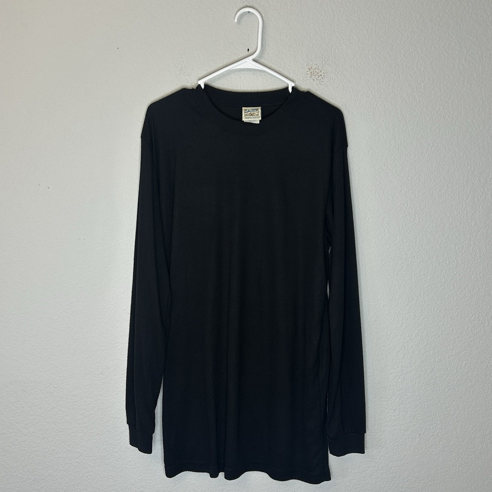 VTG 90s TravelSmith Long Sleeve Black Crew Neck Tee T-Shirt Men's Size L Coolmax